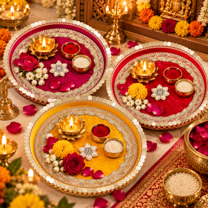 Juego de Thali de Terciopelo para Bodas y Pooja, Thali Decorativo para Shagun, Regalo Festivo para Sagan Roka, Decoración Tradicional India para Ceremonias - Product Image 5