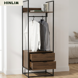 Armario Industrial Contemporáneo Nuhoom con 2 Cajones, Acabado en Nogal, Estructura Metálica, Mueble Independiente para Dormitorio, 1 Año de Garantía - Product Image 2