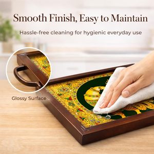 Horse Printed <b>Sticker</b> Wooden Serving Tray with Handle Rectangular Shape Deluxe Grade Elegant Decorative Design for Restaurant - Product Image 3