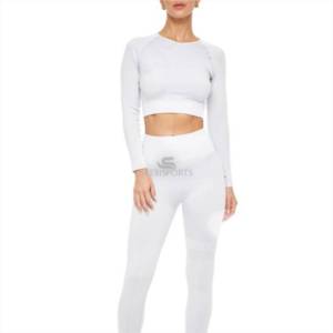 ชุดออกกำลังกายผู้หญิงแฟชั่นใหม่ สีนู้ด ระบายอากาศได้ดี ยืดหยุ่นสูง ชุด 2 ชิ้น เสื้อชั้นในคอลึกแบบวี และกางเกงเลกกิ้ง สำหรับโยคะและฟิตเนส - Product Image 4