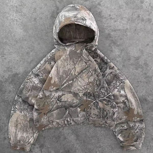 <b>Men's</b> High Quality Boxy Fit Vintage Cropped Heavyweight Hoodie 500 Gsm 100% Cotton Digital Print Real Tree <b>Camo</b> Pullover <b>Hoodies</b> - Product Image 3