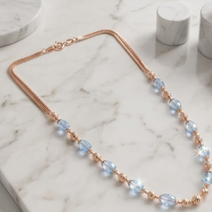 925 Silver Italian Mala <b>Necklace</b> Rose Gold Finish Blue Crystal Beaded Designer Chain Jewelry <b>Necklace</b> for Women - Product Image 2