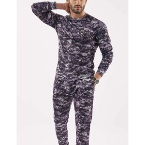 Unisex Purple Printed Three Quarter Sleeve Crew Neck Sportswear Set Quick Dry Lightweight Full Length 100% Cotton - Product Image 5