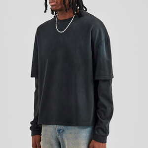 T-shirt à manches longues double couche pour homme de qualité supérieure, polyester/coton, séchage rapide, respirant, t-shirt à double manche pour homme - Product Image 1