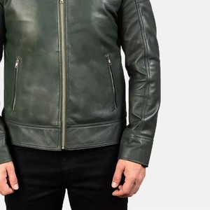 Chaqueta de moto de cuero con estampado de cocodrilo verde para hombre, corte regular, cierre de cremallera, cuello vuelto, color sólido, para otoño - Product Image 5