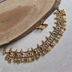 18K Gold Plated Oxidized Polish Casual Star Palakka Choker with Ruby Zircon and Pearl - Product Image 1