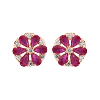 Natürliche Birnen-Rubin-Ohrstecker aus 14-karätigem Weißgold mit Blumenmotiv |   Diamant-Cluster Vintage Feiner Schmuck Geschenk für Frauen