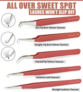 แหนบต่อขนตาแบบมืออาชีพ ยี่ห้อ Private Label ปลายแหลม สแตนเลสสตีล ป้องกันไฟฟ้าสถิต สำหรับขนตาแบบเส้นต่อเส้น โค้งงอน รุ่น Volume 90 - Product Image 5