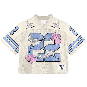 Custom Print Mesh Boxy Crop <b>Retro</b> Football Jersey Shirt and Shorts Set Men Short Sleeve Polyester Women's Summer Sets - Product Image 1