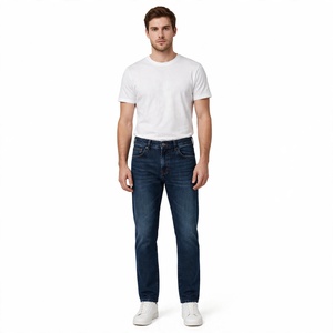 Jean en denim pour homme de qualité supérieure, coupe droite, délavé foncé, avec fermeture boutonnée et rivets, décontracté, respirant, séchage rapide, écologique, de BD - Product Image 2