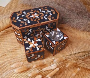 Quemador de incienso Bakhoor hecho a mano con incrustaciones de hueso de madera, set de Mubkhar, caja para incienso, bandeja de aromaterapia, decoración religiosa - Product Image 4