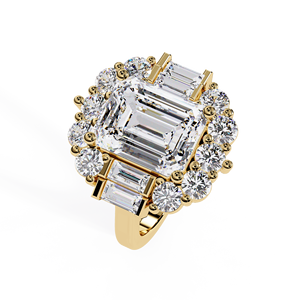 Art Deco Jewelry 14K Solid Gold Emerald Cut Lab Grown Diamond IGI Certified Round & Baguette Cluster Diamond Engagement <b>Rings</b> - Product Image 4