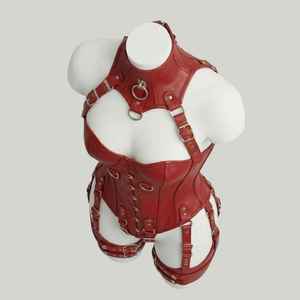 Ensemble de lingerie sexy en cuir style corset harnais, avec strass, body sculptant à maintien moyen, pour femme, usage sportif - Product Image 6