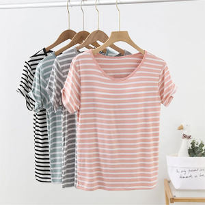 Wholesale <b>Loose</b> O-Neck T-<b>Shirt</b> High Quality Short Length Striped Design T-<b>Shirt</b> <b>Women</b> Casual Comfortable Breathable Top - Product Image 6