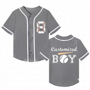 Custom Baseball Jersey Breathable 100% Polyester Mesh Printed <b>Light</b> Grey Solid Color Sports Short Sleeve V-<b>neck</b> Button Closure - Product Image 1