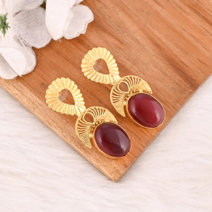 <b>Garnet</b> Hydro Gemstone Brass Gold Plated Designer <b>Earrings</b> Handmade Fashion Jewelry for Women Wholesale Lot 10 Pairs - Product Image 3