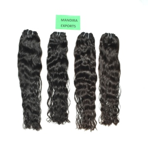 Extensions de cheveux humains naturels indiens Remy noirs, ondulés, coupés droit, à double trame, fabriquées à la machine - Product Image 4