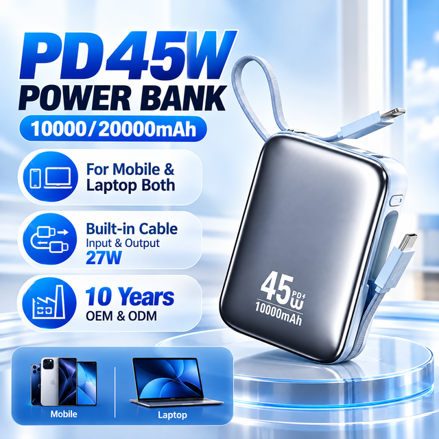 20000mah PD45W Quick Charging LED Digital Display Power Bank & Station QC3.0 Compatible for Laptop Outdoor Flashlight