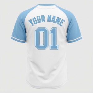Maillot de baseball personnalisé pour homme, blanc et bleu clair, manches courtes, nom de l'équipe 00, sérigraphié, respirant, coupe classique, toutes saisons - Product Image 6