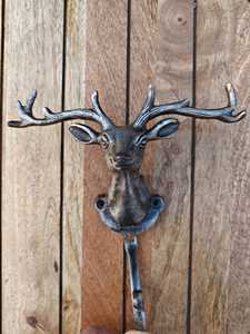 <b>Cast</b> Iron Deer Head Wall Hook Antique Metal Stag Antler Coat Hanger Decorative Animal Wall Mounted Hook for Home Hotel Decor - Product Image 2
