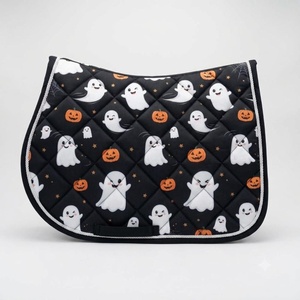 Halloween Horse Saddle Pad Set, Spooky Ghost Equestrian Gear, Matchy Matchy Fly Veil and Brushing Boots, Cute <b>Pumpkin</b> - Product Image 2