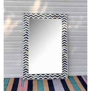 Handmade <b>Wooden</b> Rectangular Wall <b>Mirror</b> With Blue And White Mediterranean Mosaic Tile Frame - Product Image 6