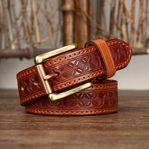 Ceintures vintage en cuir de vachette pour hommes, ceintures en cuir véritable double face, ceintures universelles à la mode, ceintures en cuir gaufré pour hommes, ceintures de design pour jeans - Product Image 4