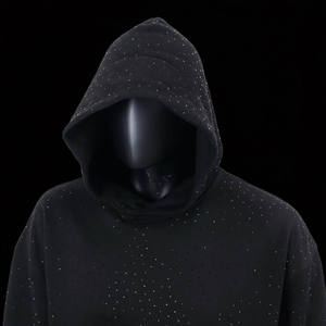 Black Embroidered Rhinestone Fleece Hoodies for <b>Men</b> Heavy Winter <b>Pullover</b> Full Oversized Streetwear Fit 100% - Product Image 3