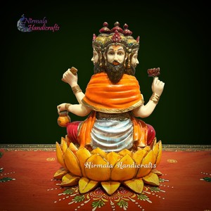 Estatua de Resina Hecha a Mano del Dios Brahma, con Polvo de Mármol Tradicional, Dios Creador de Cuatro Cabezas Sentado sobre un Loto Floreciente, Ídolo de Mesa para el Hogar - Product Image 5