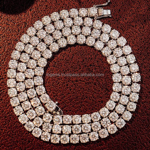 RB Gems Pass Hip Hop Iced 2.0mm-6.5mm Moissanite 925 Silver VVS Rose Gold Plated for Certified Rope <b>Chain</b> Necklace - Product Image 3