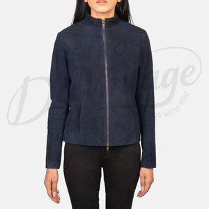 High Quality Custom Logo <b>Suede</b> Leather <b>Jacket</b> for Women Wholesale Navy blue <b>suede</b> biker <b>jacket</b> for women made from soft Leather - Product Image 4