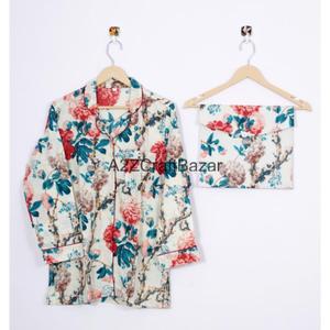 Nouvel Arrivage Ensemble de Pyjama Assorti en Coton Doux Respirant à Motifs Floraux pour Femmes avec Taille Élastique et Manches Longues - Product Image 3