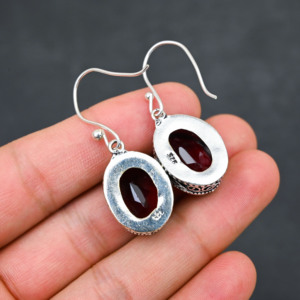 Customised <b>Red</b> Garnet LAB-CREATED 925 Sterling Silver <b>Earrings</b> 1.9" Handmade Gemstone Jewelry Antique Fine <b>Earring</b> Gift for Wome - Product Image 3