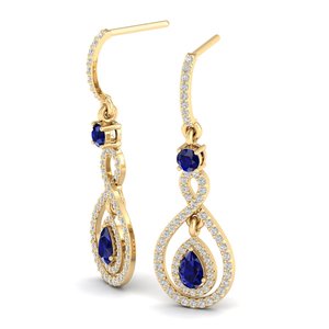 Boucles d'oreilles pendantes REYES personnalisées en argent sterling 925 avec saphir bleu taille poire 1 carat pour femme, idéales pour mariage et soirée - Product Image 3