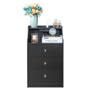 FCH 45*35*73cm Three Drawers <b>Bedside</b> <b>Table</b> <b>Black</b> Particleboard Triamine Matt Gold Tapered Handle 1 Wire Nightstands Compartments - Product Image 5