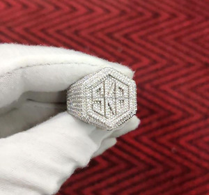 Custom Iced Hip Hop Style Cluster <b>Ring</b> <b>925</b> Sterling <b>Silver</b> Moissanite Engagement Wedding Man's Anniversary Gift Rhodium Plated - Product Image 1