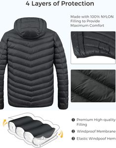 <b>Men's</b> Custom Logo Winter Puffer <b>Jackets</b> Hood OEM ODM Service Genuine <b>Leather</b> Casual XS Canvas Front Zipper Plain Dyed Techniques - Product Image 5
