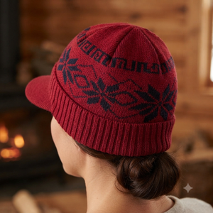 Gorro de Punto Unisex, 100% Acrílico, Cálido para Invierno, Estilo Casual, Patrón Geométrico, Color Rojo, para Adultos, Circunferencia de Cabeza 56-58CM - Product Image 3