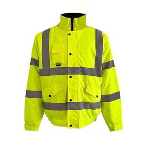 Men's Hi Vis Reflective Safety <b>Jacket</b> Waterproof Polyester Workwear Hooded Regular Fit with Pockets for Construction - Product Image 1