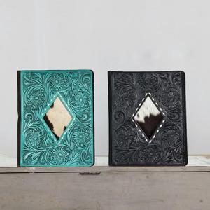 Portafolio Vintage de Cuero Genuino Negro con Grabado Floral e Incrustaciones de Diamantes en Piel de Vacuno, Accesorio Decorativo de Lujo - Product Image 5