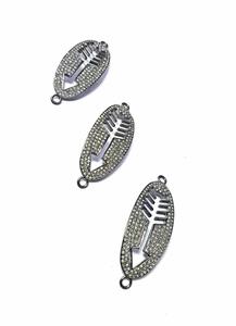 Connecteur Flèche Pavé de Diamants Plaqué Argent 925, Taille 48x18MM, pour Fabrication de Bracelets, Mariage, Fiançailles, Boîte - Product Image 1