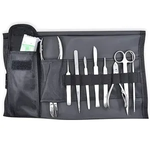 Stainless Steel <b>Polishing</b> Dental Surgical Instrument <b>Kit</b> Dental Examination <b>Kit</b> Black Roll Case with Strap Closure - Product Image 1