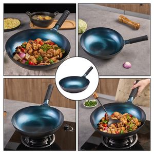 WANGYUANJI Wok in Acciaio al Carbonio Blu con Rivestimento sul Fondo, Tecnologia Antiaderente, Manico in Silicone, per Uso Domestico - Product Image 6