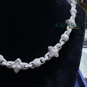 Women's S925 Silver Rhodium Plated Moissanite <b>Statement</b> <b>Necklace</b> Flower Shape Pavé Setting Figaro Chain Luxury Party Jewelry - Product Image 1