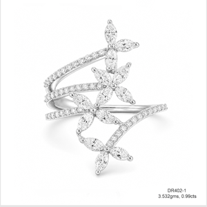 แหวนค็อกเทลทรงมาร์คีส์ประดับเพชรแล็บโกรว์ ทองคำขาว 14K พร้อมเพชร 56 เม็ด คุณภาพ VVS-VS สำหรับงานปาร์ตี้ เครื่องประดับสุดหรู - Product Image 1