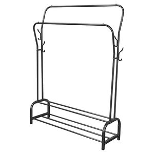 Minimalist Metal <b>Clothing</b> <b>Rack</b> With Double Shelf Storage For Wardrobe Use <b>Standing</b> Type Multifunctional Design - Product Image 5