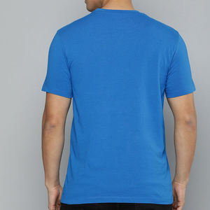 T-shirt en coton bleu pour homme, coupe classique, col rond, manches courtes, couleur unie, jersey tricoté décontracté - Product Image 2