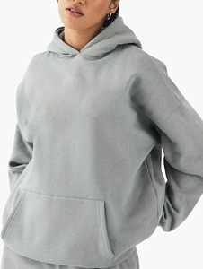 100% Cotton Heavyweight Ladies Twin Set Comfortable Oversized Zipper Sweatshirt Short Custom Screen Printed Logo Lace <b>Decoration</b> - Product Image 3