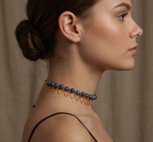 Collier ras-de-cou en saphir naturel plaqué or 18 carats, pierres précieuses certifiées naturelles, collier à franges, collier à pompons, pour femme - Product Image 3