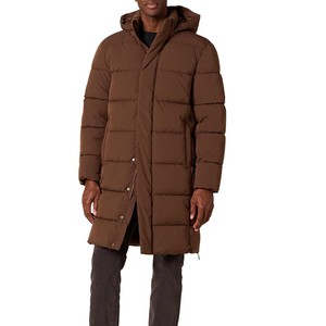 High Quality ODM Men's Brown <b>Hooded</b> <b>Long</b> <b>Puffer</b> <b>Jacket</b> Windproof Casual Winter Solid Color Polyester Shell Regular Fit - Product Image 1